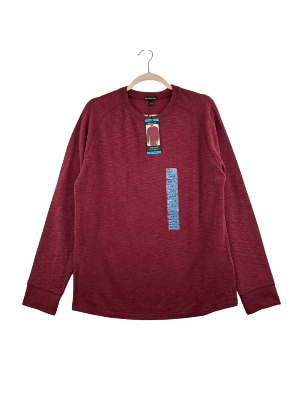 Banana Republic Shirt Men's Large Burgundy Double Knit Crewneck Long Sleeve NWT